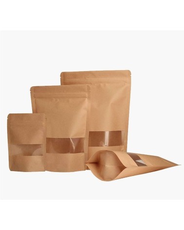 BOLSA DOYPACK KRAFT CON VENTANA MARRON 20X30+10 (500 UDS/Caja)