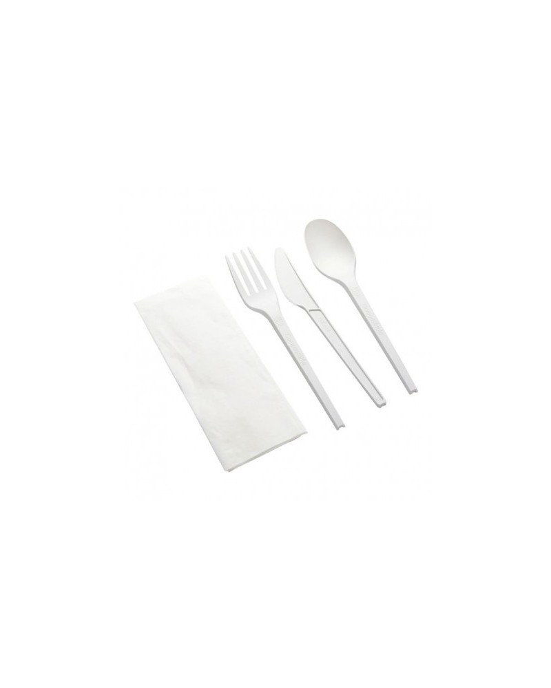 SET CUCHILLO + TENEDOR + CUCHARA SOPERA MAÍZ + SERVILLETA KRAFT
