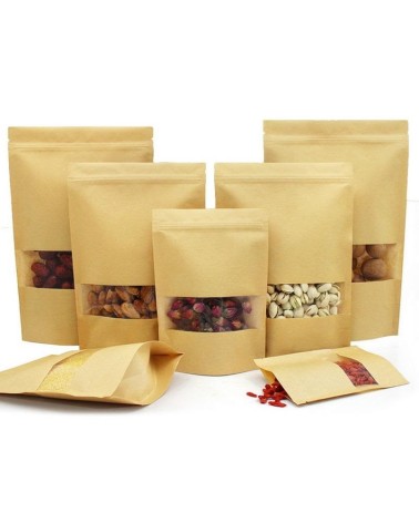 BOLSA DOYPACK KRAFT CON VENTANA MARRON 20X30+10 (500 UDS/Caja)