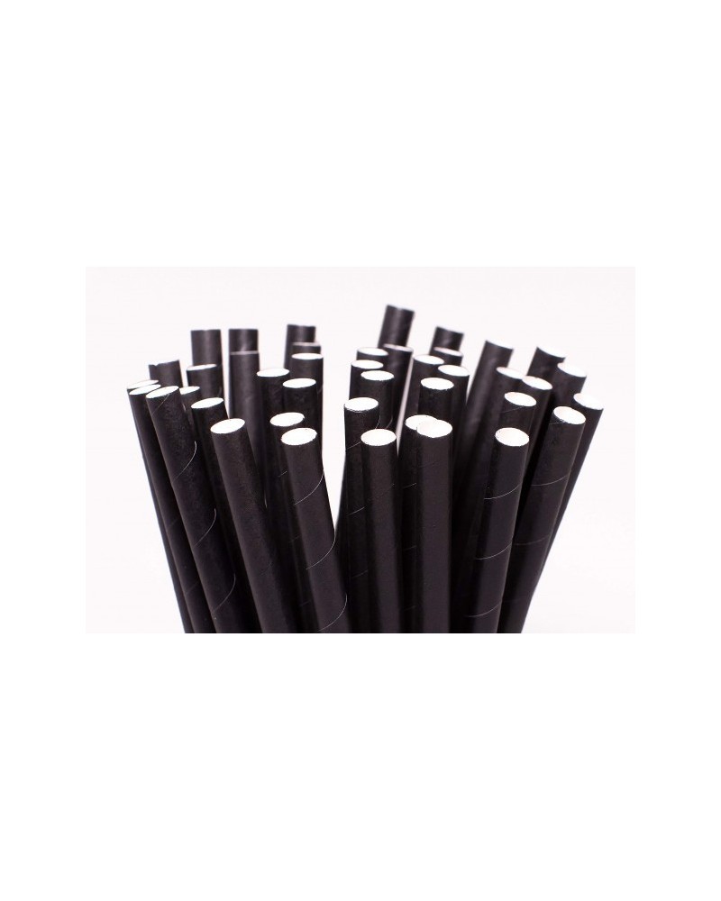 CAÑITA PAJITA RECTA PAPEL NEGRAS ENFUNDADA INDIVIDUAL 6x20 cm