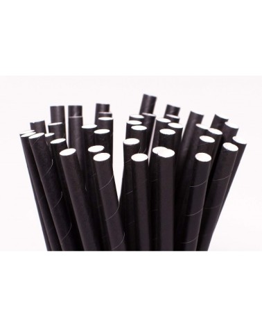 CAÑITA PAJITA RECTA PAPEL NEGRAS ENFUNDADA INDIVIDUAL 6x20 cm