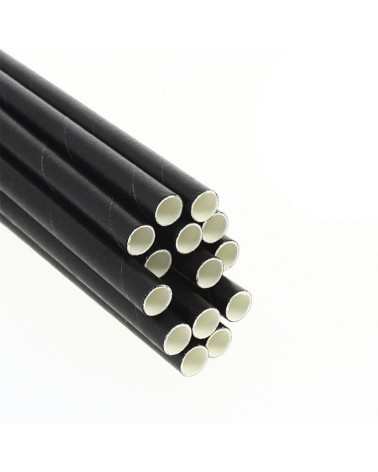 CAÑITA PAJITA RECTA PAPEL NEGRAS ENFUNDADA INDIVIDUAL 6x20 cm