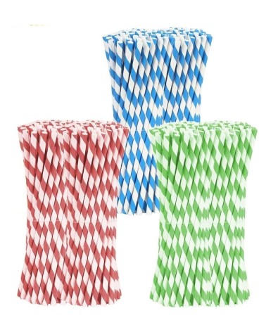 CAÑITAS PAJITAS PAPEL 0,6 x 19,78 Cm MULTIRAYAS SURTIDO COLORES