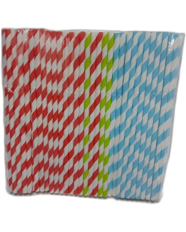 CAÑITAS PAJITAS PAPEL 0,6 x 19,78 Cm MULTIRAYAS SURTIDO COLORES