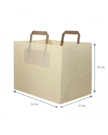 BOLSA PAPEL MARRÓN CHOCOLATE 32+22x25 ASA PLANA (250 Und Caja)