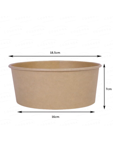 ENSALADERA CARTON KRAFT 1300 ml + TAPA PET 18´5 x 7 cm. 