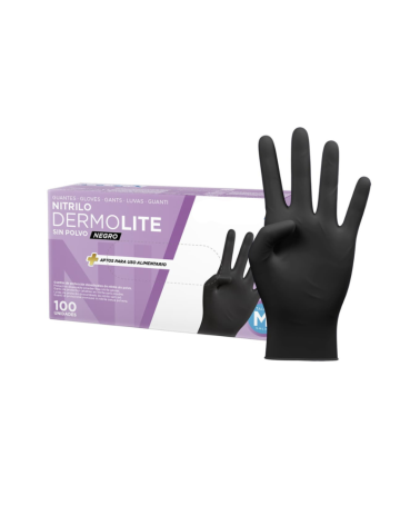 CJ. GUANTES NITRILO NEGRO SIN POLVO DERMOLITE "4GASA" TALLA M