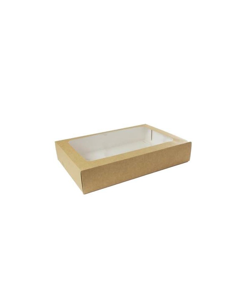 CAJA RECTANGULAR KRAFT CON VENTANA 225x155x50 mm (300 Und Caja)