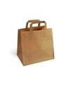 BOLSA PAPEL KRAFT TAKE AWAY 32+22x34 Cm ASA PLANA (250 Und Caja)